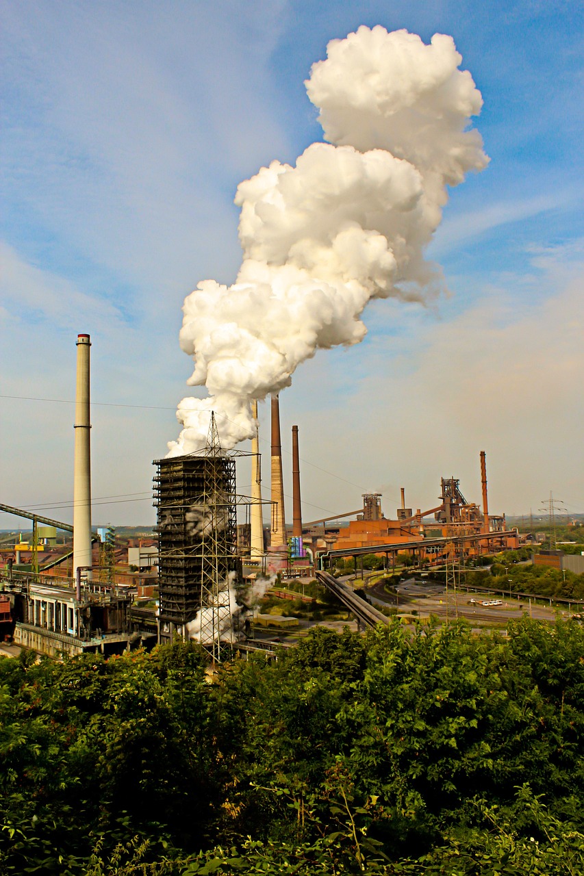 industry, environmental pollution, chimneys, industrial plant, steam, white